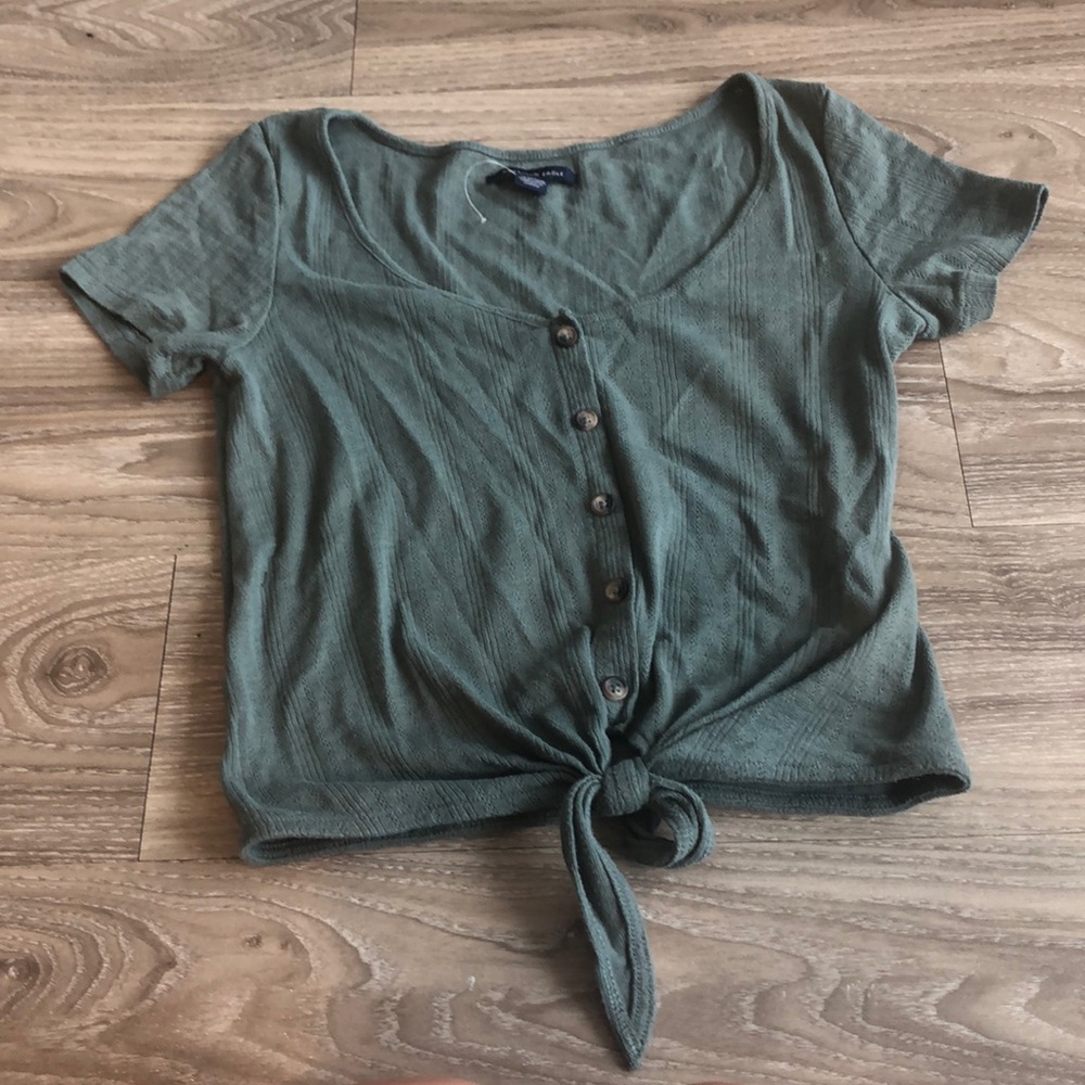 American Eagle Short Sleeved Button Up Knit Top